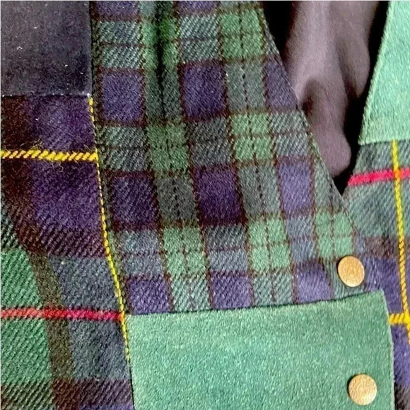 Vintage 90s Patchwork Tartan Plaid Suede Leather Dark Academia Vest M - Picture 3 of 5
